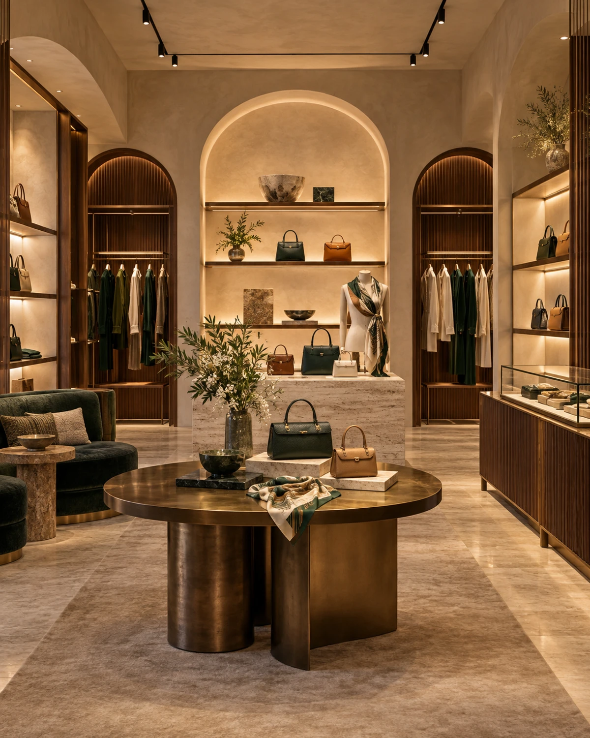 Luxury retail showroom with focused product lighting