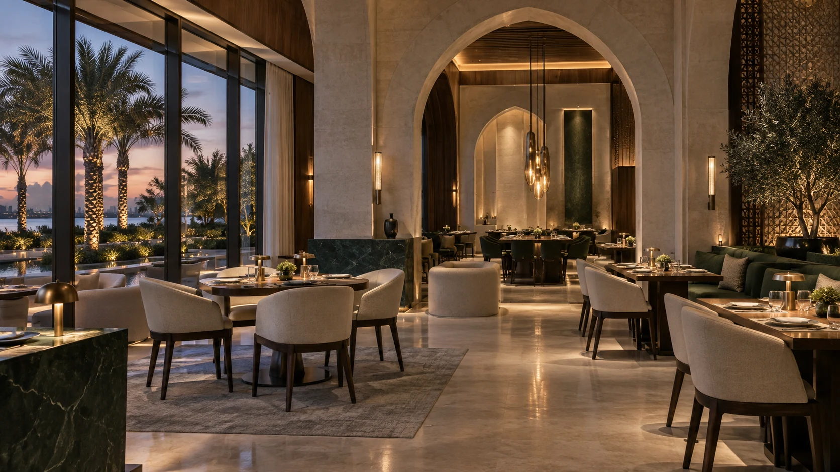 Layered restaurant lighting